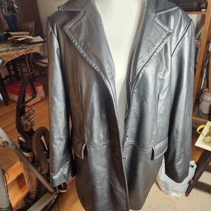 Jacqueline Ferrar Black Leather Trench Coat